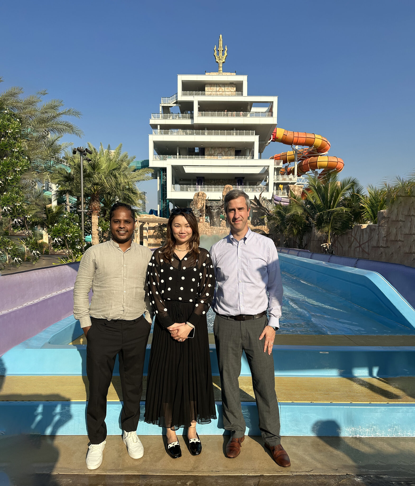 ProSlide Dubai team - Vijay Veerappan, project manager; Christy Liu, customer service account manager; and, Daniel Jackson, principal master planner